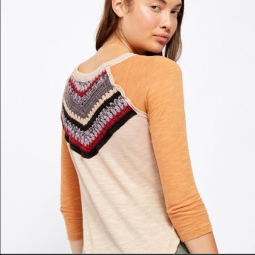 New Free People Spring Bound XS Tan Knit-Detail Long Sleeve T-Shirt